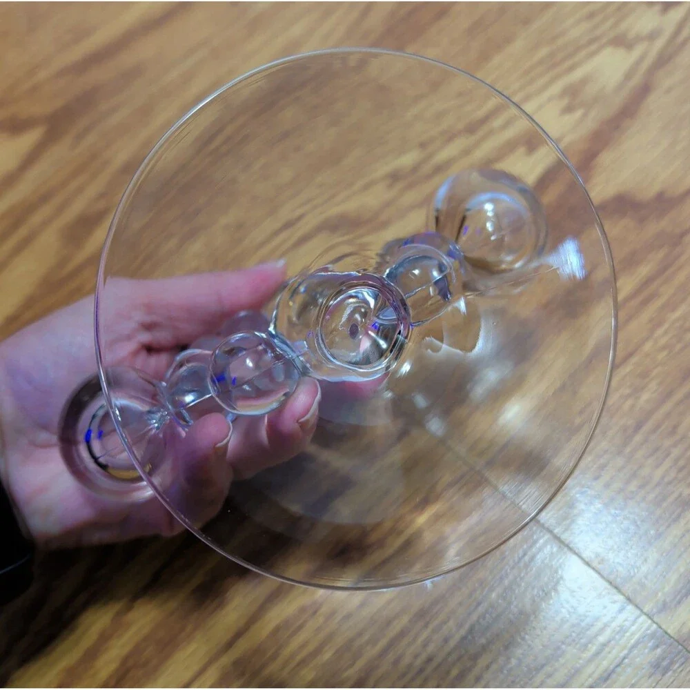 (2) Vintage Clear Glass Bubble Hoop Candlestick Holder/ Pipe Stand Pair